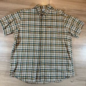 Y2K Carhartt Shirt Mens 2XL Tall Green‎ Brown Tan Plaid Rugged Outdoor Wear Mens
